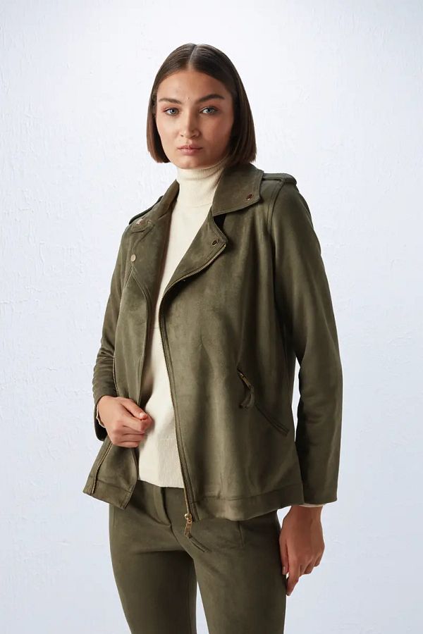 Gusto Suede Jacket Khaki Trendyol