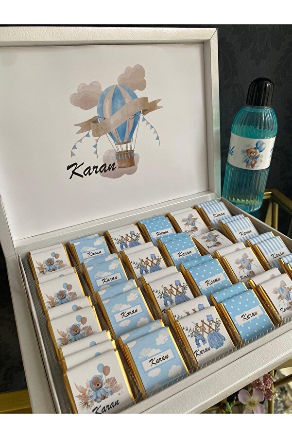 Minemiss Tasarım Lüks Kutulu Isme Özel Tasarımlı Kız-erkek Bebek Çikolatası 60 Adet Dogum-yaş Günü-hediyelik Çikolata