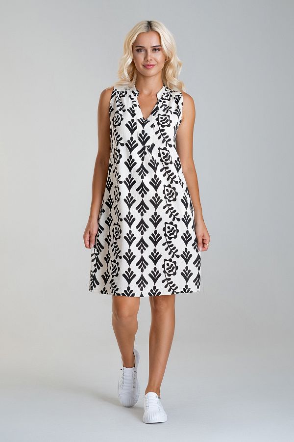 Bold & Young-Women's Printed Linen Look Woven Cotton Dress with Pockets 1