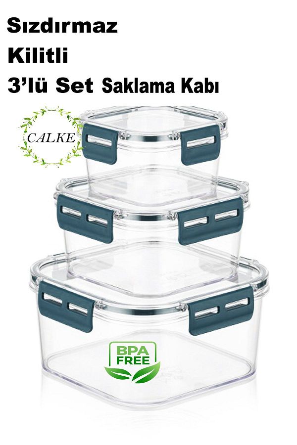 Calke-Set of 3 Leak-Proof Storage Container with Lock Lid 1