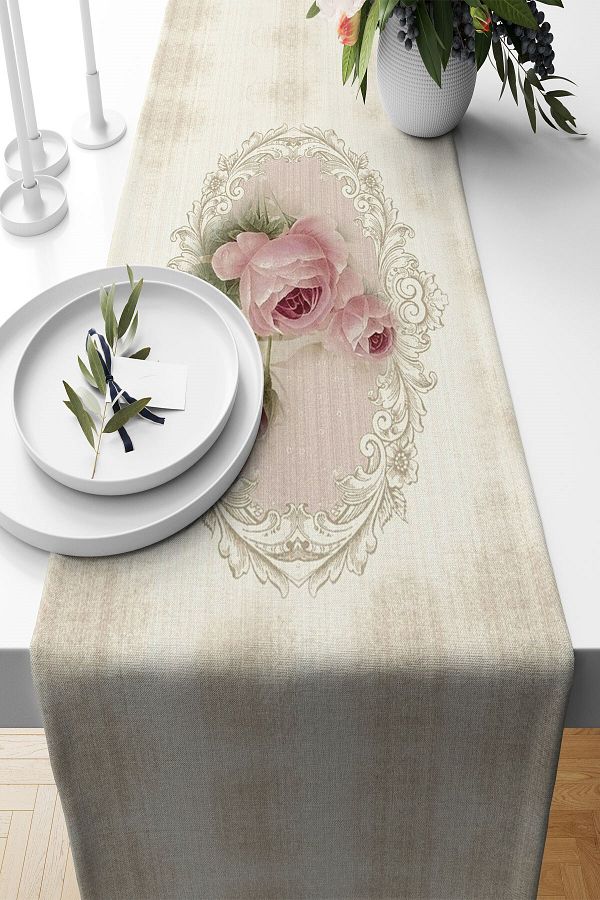 on the clouds-Rose Patterned Non-Stable Fabric - Living Room and Kitchen Table Runner, Different Ranir Models 1