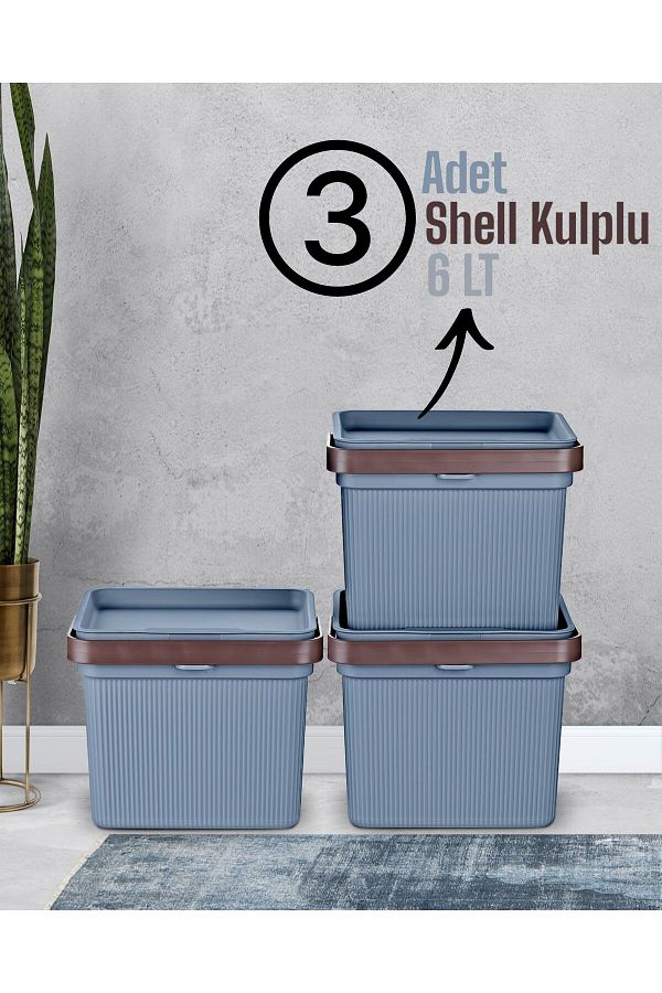 Bayev-Shell Handled 3 Pieces 6 Lt Blue Multi-Purpose Detergent Bathroom Organizer Box Storage Container Hobby Box 1