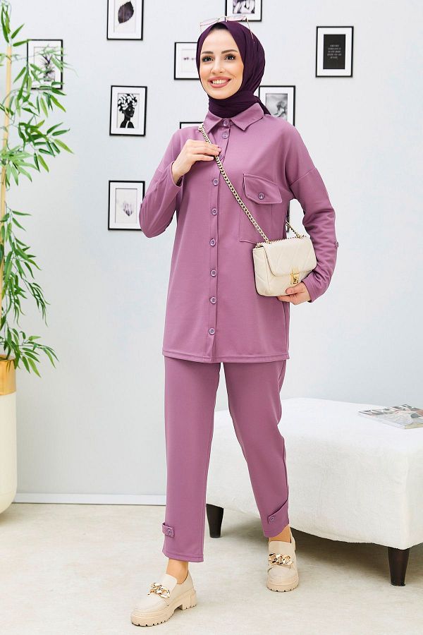 TOFİSA-Lila Tunika und Hose Damen Hemdkragen - 11337 1