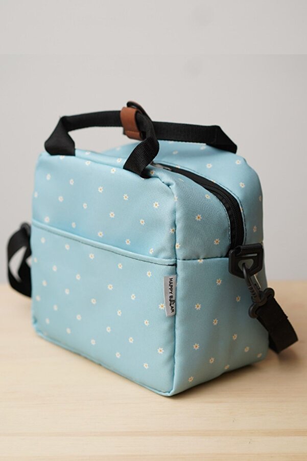 Happy Bear Isı Yalıtımlı Su Geçirmez Termal Çanta Yemek Taşıma Beslenme Çantası Askılı Çiçek Desenli