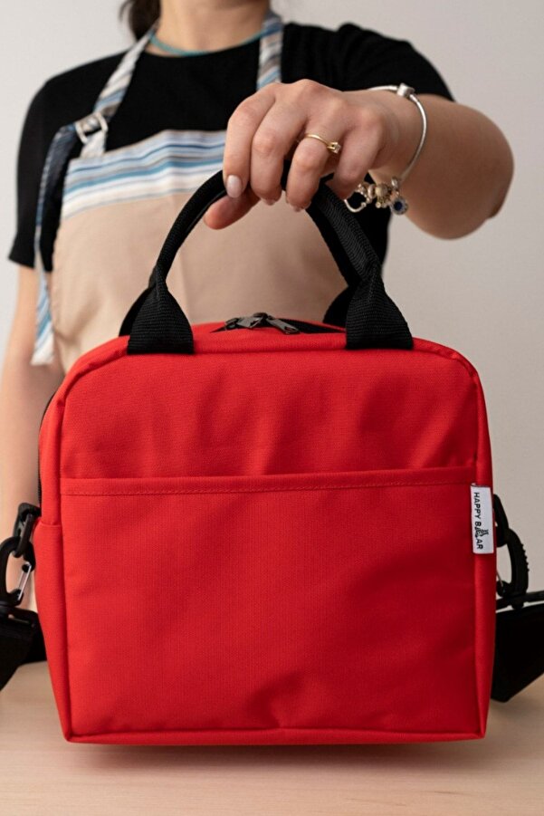 Happy Bear Su Geçirmez Isı Yalıtımlı Termal Yemek Taşıma Beslenme Çantası Askılı Kırmızı