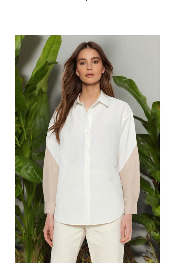 Trendyol Collection Ecru Color Block Boyfriend Wide Fit Woven Shirt TWOSS23GO00393 Trendyol