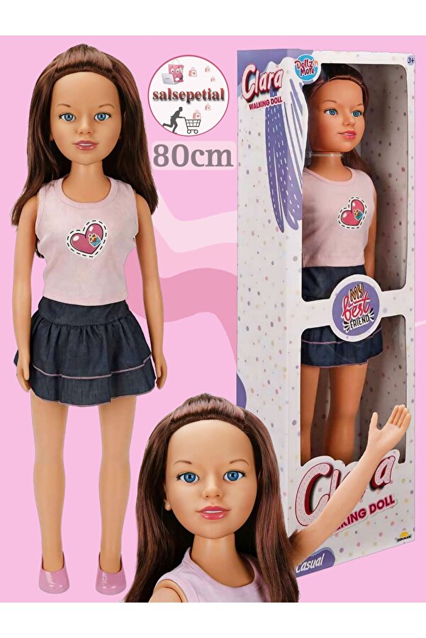 Salsepetial Büyük Boy Et Bebek 80 cm Yürüyüş Arkadaşım Clara Bebek 80 cm Kot Etekli