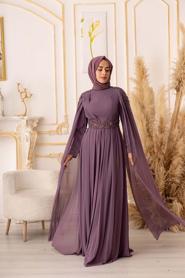 Modamart Star Evening Dress Chiffon Hijab Evening Dress with Shoulder Cape Trendyol