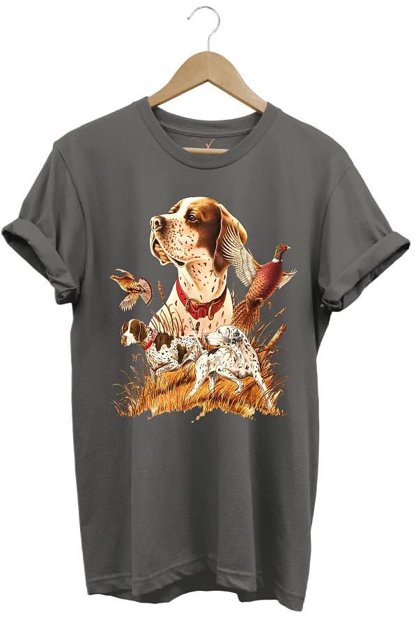 WİDİ-British Pointer Setter - Hunting Pattern, Wild Pheasant Life Printed Regular Fit T-Shirt 1