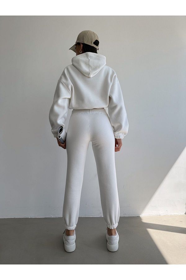BEJNA Women s White Cotton Basic Tracksuit Set with Fleece Inside Trendyol