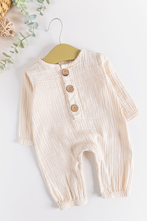 Babymod Yakası Düğmeli Müslin Erkek Bebek Tulum