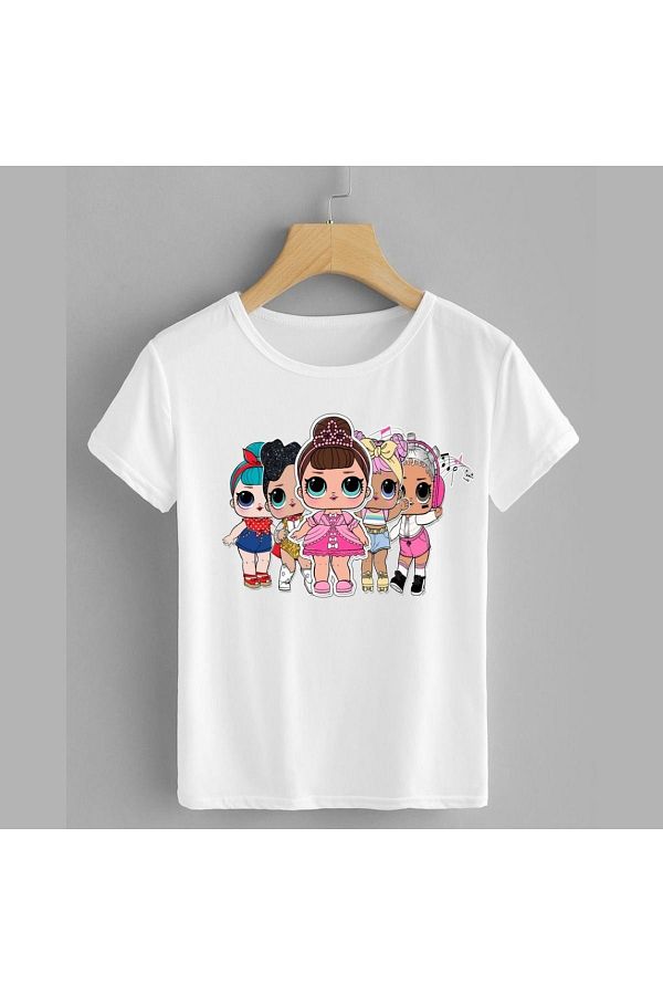 PHAMUK Girl Crew Neck White T Shirt Lol Doll Printed Cotton Short Sleeve Trendyol