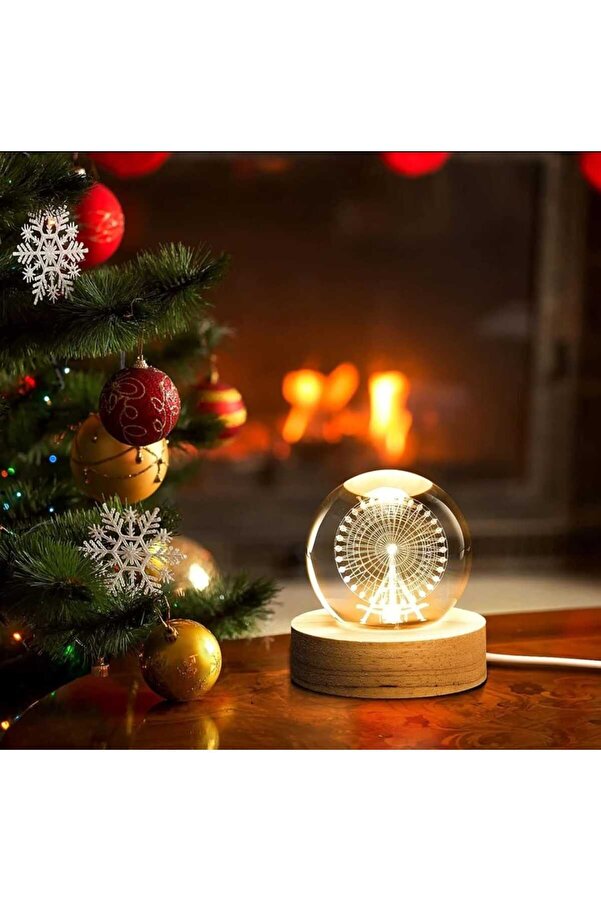 mr shopping MR Çocuklar Için 3D Kristal Cam Küre, Ahşap Soketli Gece Lambası,Led, Gece Lambası,Harika bir hediye