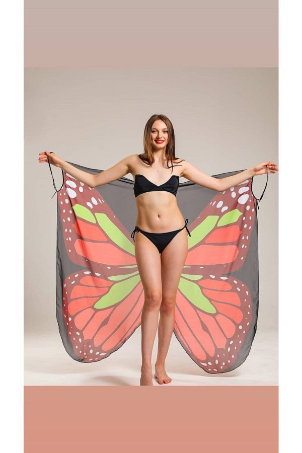 ladys blue-Butterfly Patterned Pareo 1