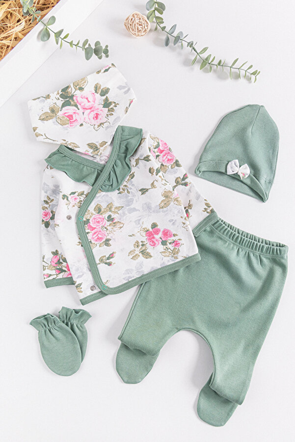 Babymod Çiçek Desenli 5 Parça Kız Bebek Hastane Çıkışı Bebek Takımı