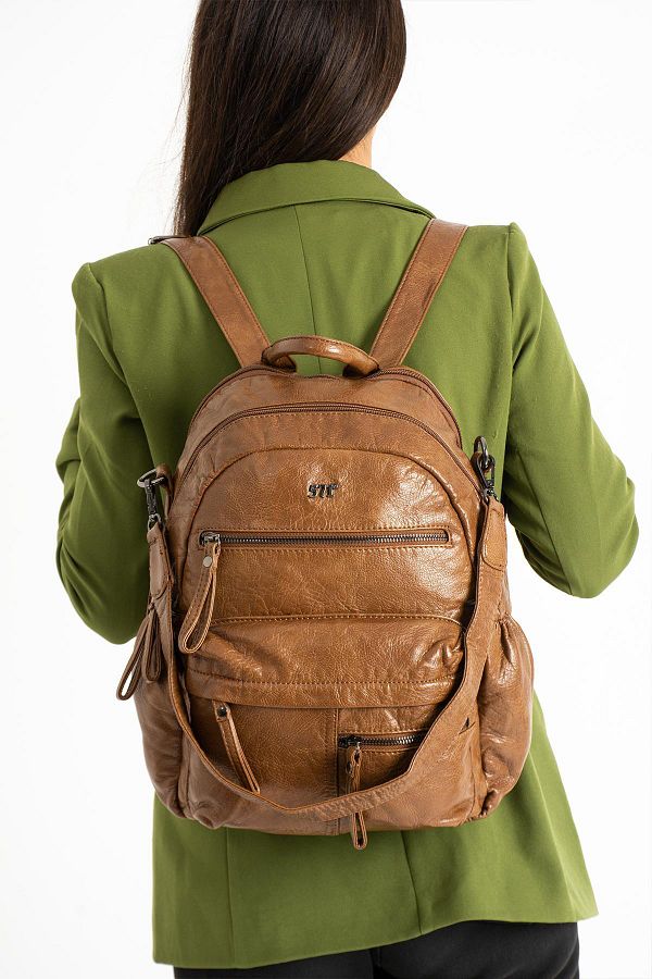 571 Collections Canta Smart Leather Backpack with USB Input and Carrying Pocket Charging Cable Trendyol