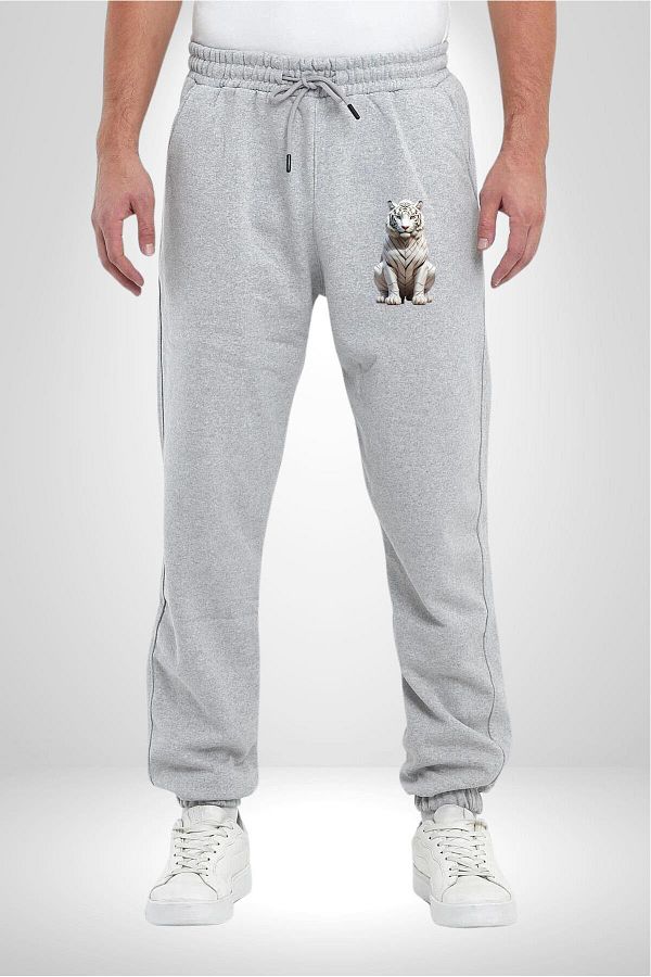DEST GO Men s Gray Oversize Sweatpants 3 Thread White Tiger Cotton Trendyol