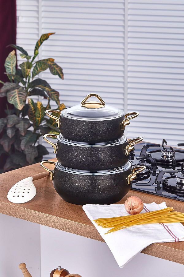 Taç-Luna Granite - Black 3-Piece Casserole Set 1