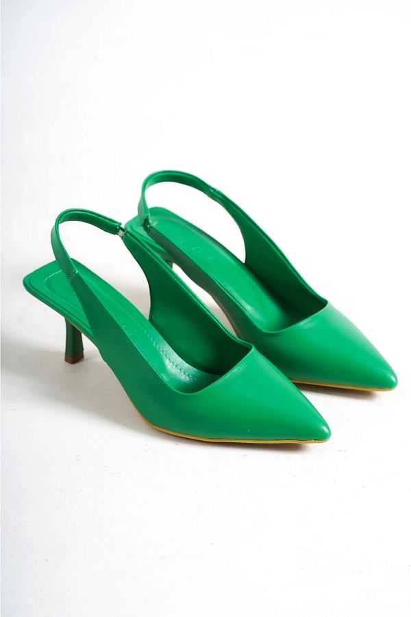 EFW Cianna Closed Front Open Back Elastic Classic Heeled Green Shoes Trendyol