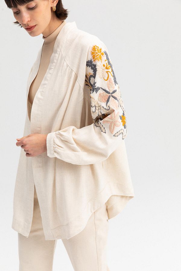 Embroidered kimono cardigan sales