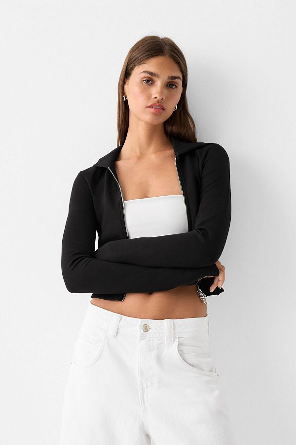 Bershka Zippered Hooded Sweatshirt Trendyol