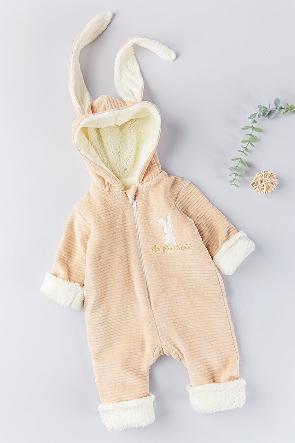 Babymod Tavşan Figürlü Kışlık Welsoft Kadife Astronot Kız/Erkek Bebek Tulum