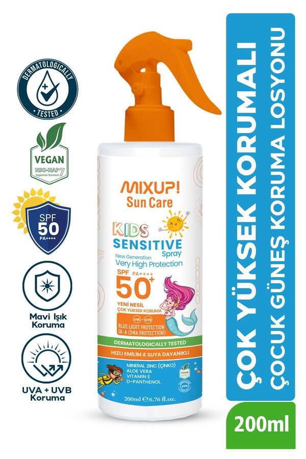 Mixup Yüksek UVA/UVB Korumalı SPF 50 Çocuk Güneş Losyonu Mineral Çinko ve Aloe Vera İçerikli 200 ML