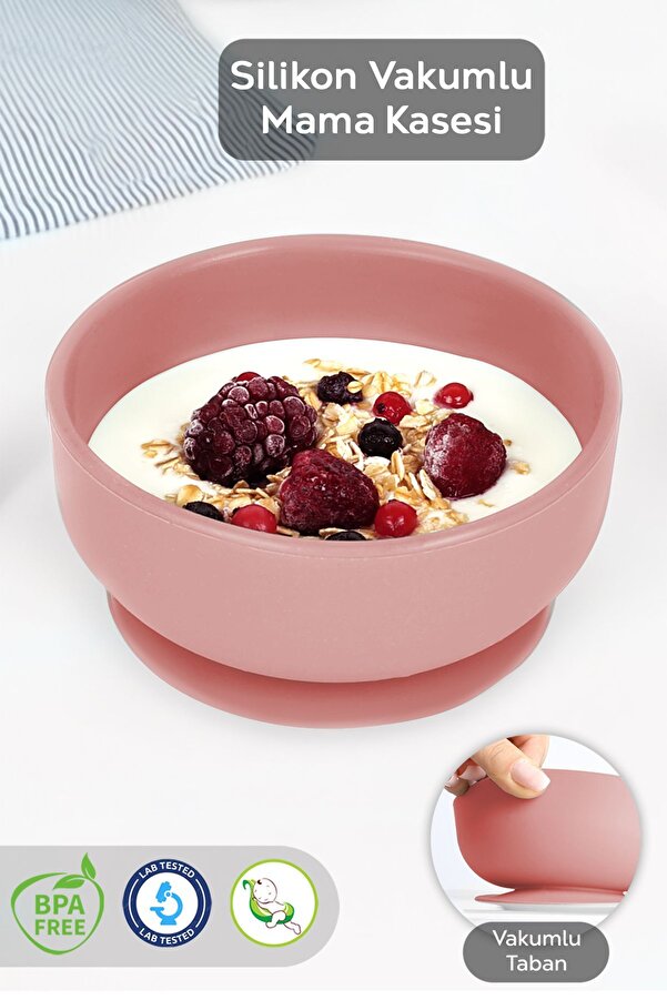 Meleni Baby Vakumlu Silikon Bebek Mama Kasesi - Vakum Tabanlı Kase - Pembe