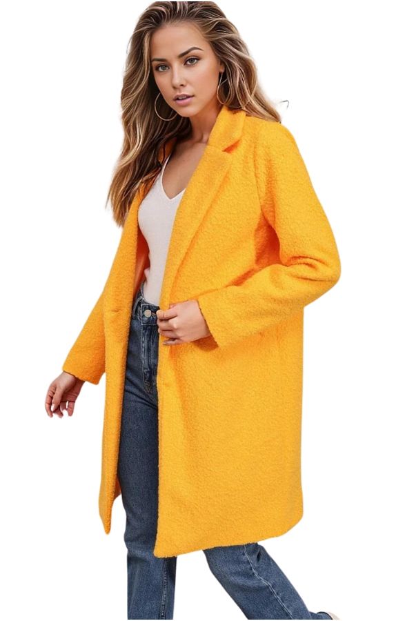 Cassime Lined Oversize Yellow Stamp Teddy Coat Women Trendyol