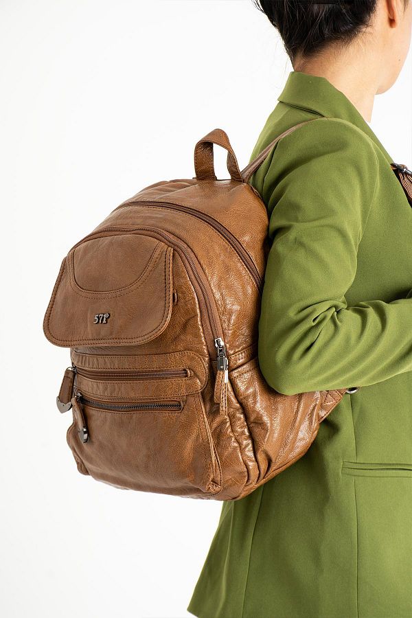 Tan faux leather backpack discount