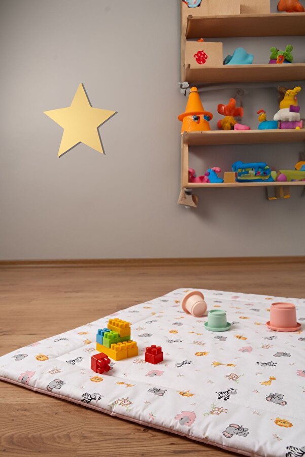 BABYNENA Hayvan Desenli Çift Taraflı PEMBE Oyun Matı, Oyun Halısı