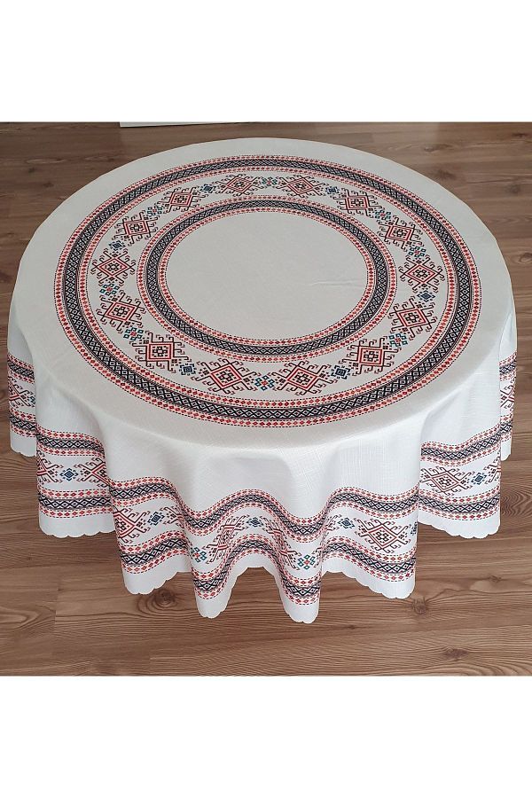WENESSİ-Pyramid Colorful Printed Polyester Fabric Round Tablecloth (150×0CM) 1
