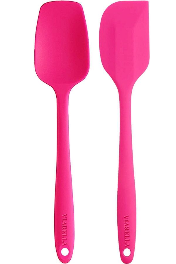 viarella-Fuchsia Silicone Set of 2 - Heat Resistant, Fireproof and Scratch Proof Spatula and Spoon 27cm 1
