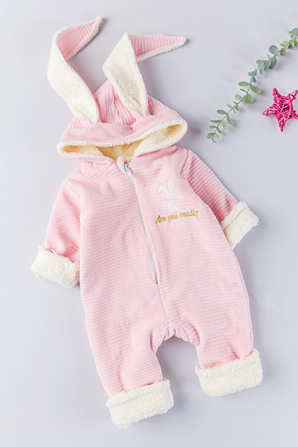 Babymod Tavşan Figürlü Kışlık Welsoft Kadife Astronot Kız/Erkek Bebek Tulum