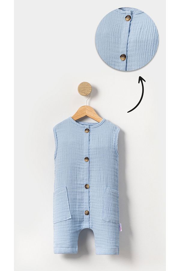 Bubito-Unisex Baby and Kids Blue Sleeveless Cotton Jumpsuit 1