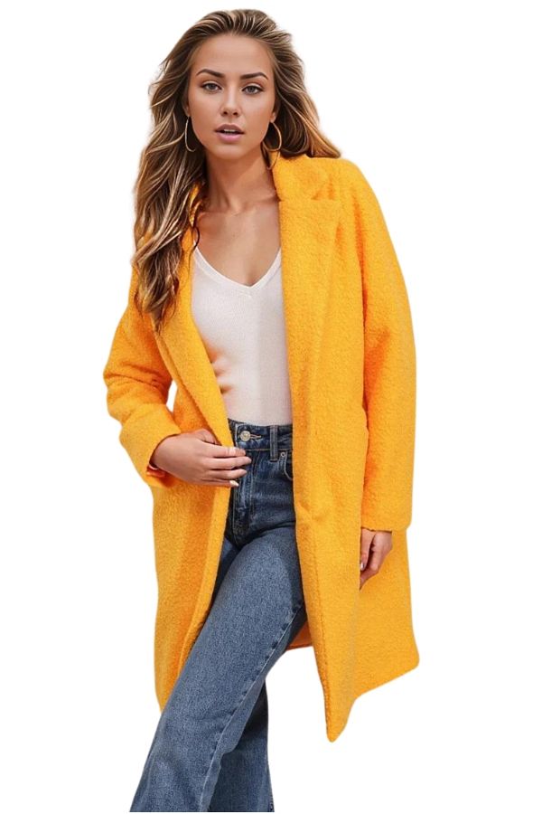 Cassime Lined Oversize Yellow Stamp Teddy Coat Women Trendyol