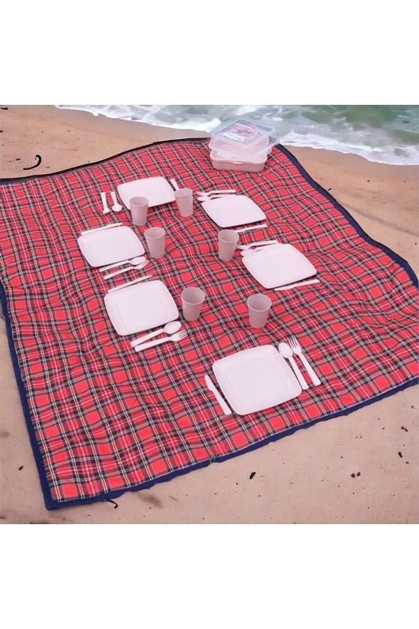 HOLLYHOME Zippered Picnic Blanket Beach Blanket with Bag Luxury Blanket Waterproof Lined Base 140x170cm Trendyol