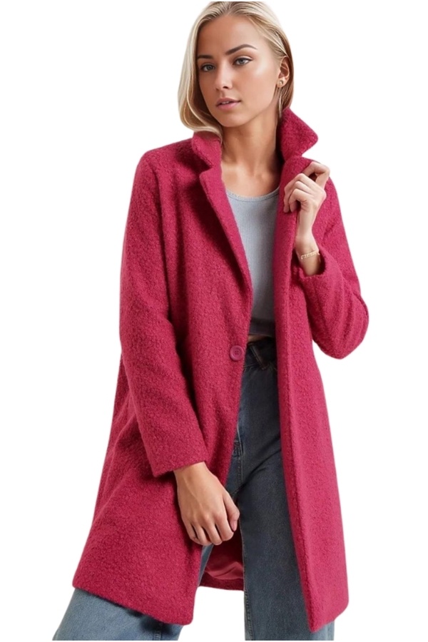 Cassime Fuchsia Oversize Stamp Teddy Coat Women's Lined Trench