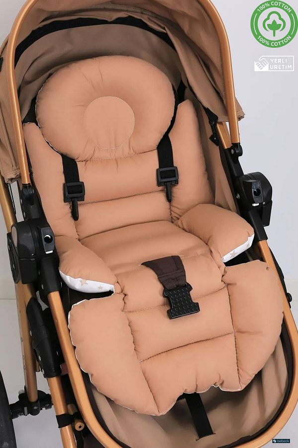 bebeck Bebeck Double Sided Cotton Baby Stroller with Waist Support Stroller Cushion Brown Trendyol