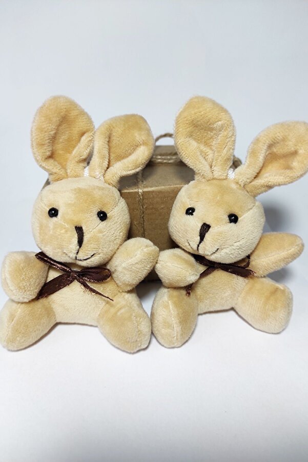 dudu kids Kraft Kutulu 2 Adet Peluş Tavşan Anahtarlık 13 Cm Açıkkahve - Oyuncak Tavşan Çanta Süsü-Doğum Günü