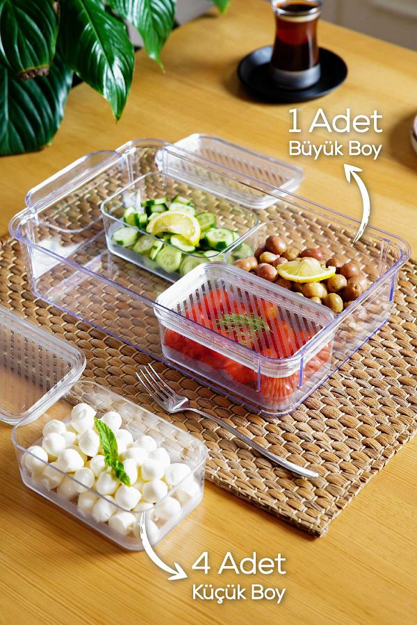 Vienev-5-Compartment Multi-Purpose Transparent Storage Container Set with Lid 1
