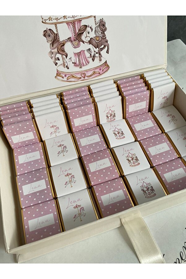 Minemiss Tasarım Kutulu İsme Özel Tasarımlı Kız-Erkek Bebek Çikolatası 100 Adet Dogum-Yaş Günü-Hediyelik Çikolata