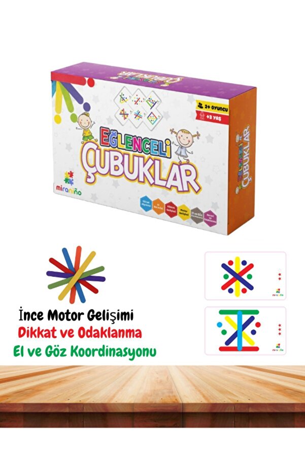 miranino Renkli Çubuklar Görev Kartlı El Ve Göz Koordinasyonu Eğitici Kutu Oyunu