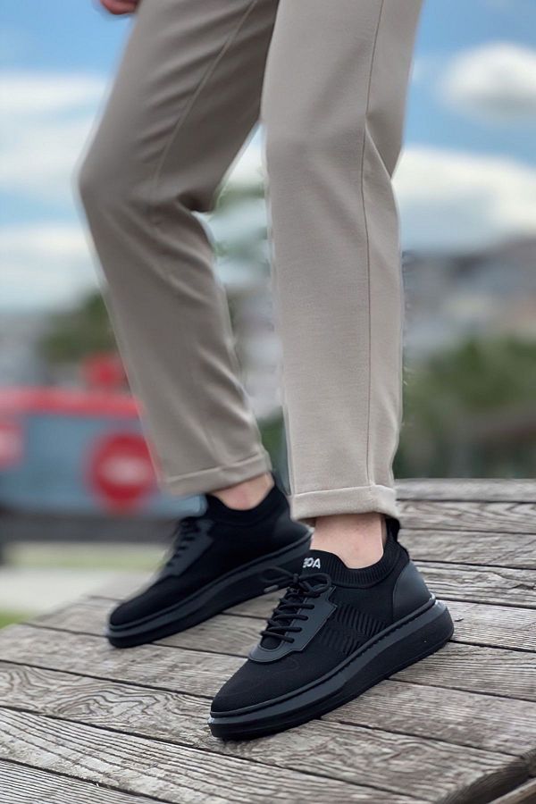 BOUIS Men s Black Knitwear Lace Up Orthopedic Style Shoes Daily Sports High Sole Stylish Comfortable Sneakers Trendyol