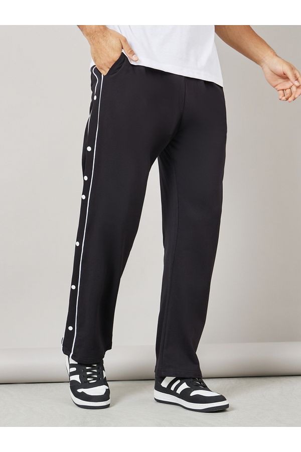Styli-Contrast Piping and Popper Oversized Open Hem Jogger 1