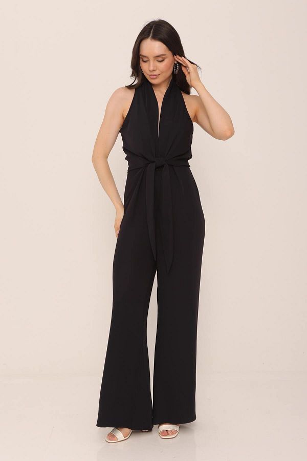 Coral Black Front Tie Jumpsuit Trendyol
