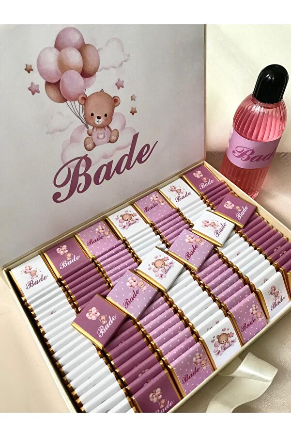 Minemiss Tasarım Kutulu İsme Özel Tasarımlı Kız-Erkek Bebek Çikolatası 100 Adet Dogum-Yaş Günü-Hediyelik Çikolata