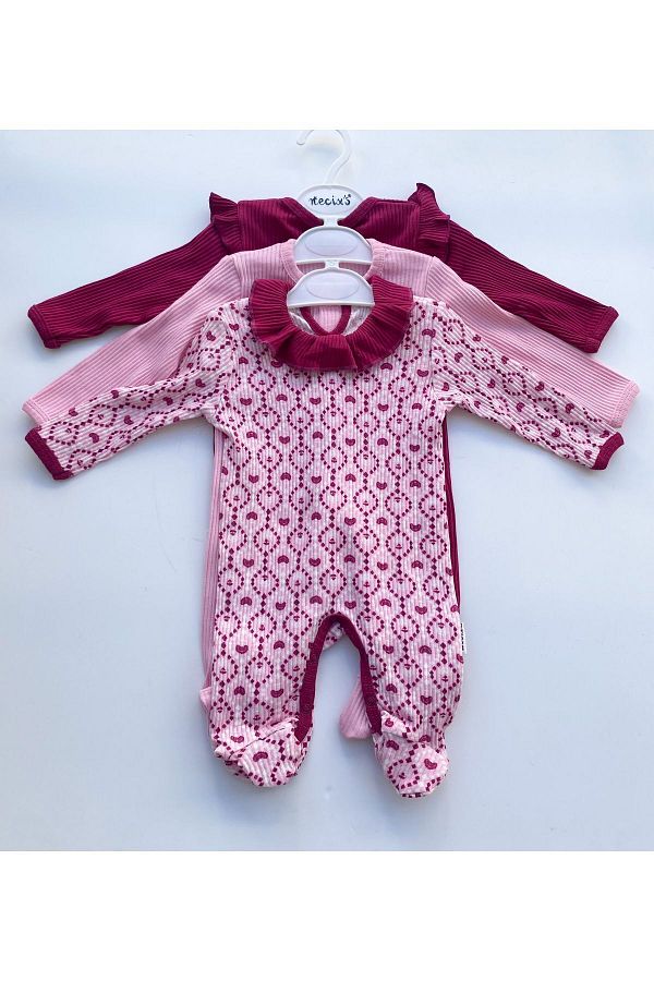 Necix's-Zeyone Kids Little Hearts Ribbed Girls Jumpsuit with Booties 1