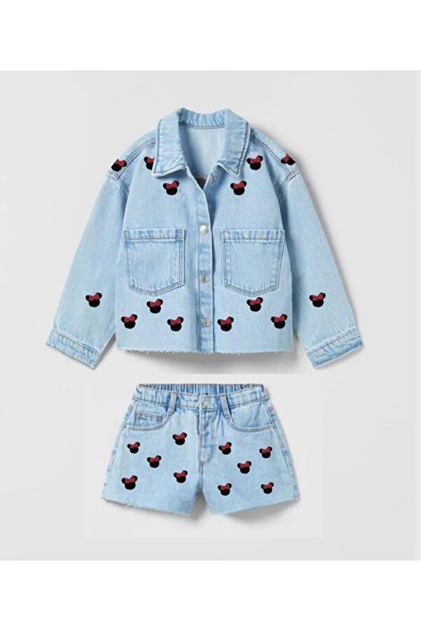 Kidstar kız çocuk & bebek kot ceket şort etek takım miky süslemeli jean