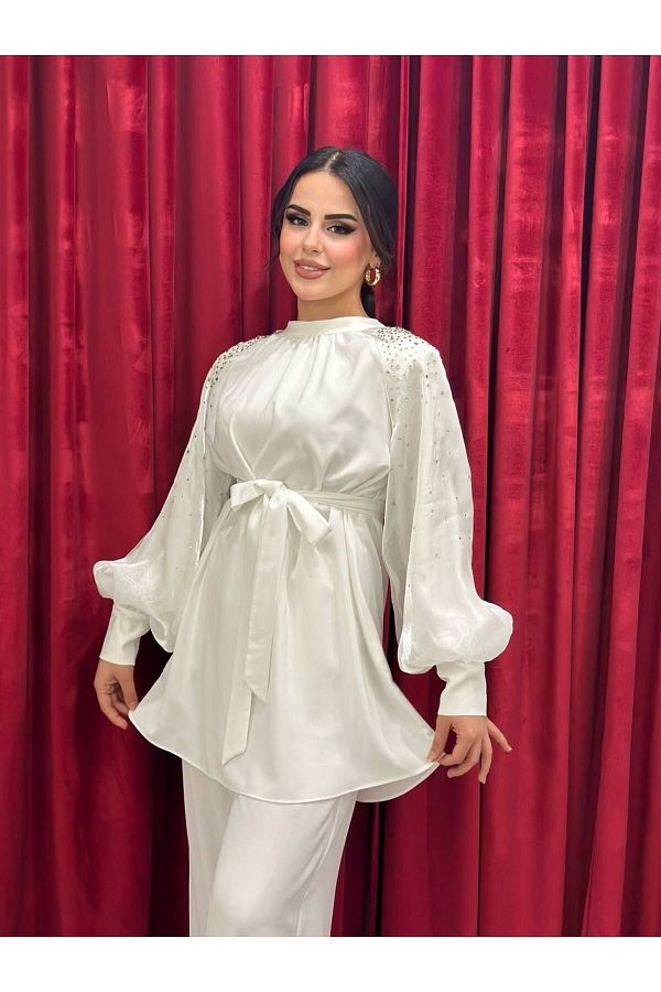 Jupe Organza Cut Stone Sleeve Shirt Trendyol